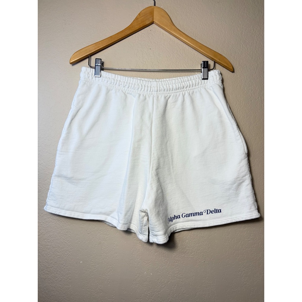 Alpha Gamma Delta Sorority Sweat Shorts White Fleece High Rise Medium
